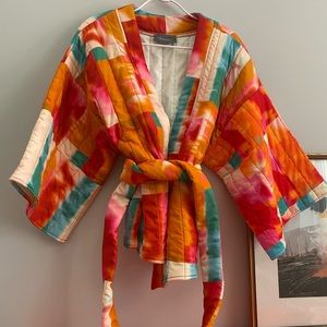 Anthropologie Colorful Tie Quilted Jacket